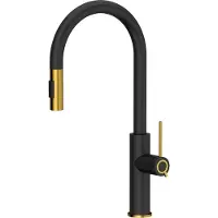 Quadron Virtuvinis maišytuvas Quadron Jennifer Q Line Slim SteelQ stovi juodai su aukso spalvos elementais (