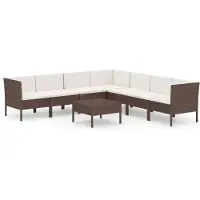 Syfax Salon de jardin 8 pcs avec coussins résine tressée marron