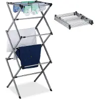 Relaxdays Séchoir à linge pliable , 11 barres sur 6 niveaux, dimensions H x L x P : 105 x 73 x 37 cm, tour à linge extensible, métal, argent