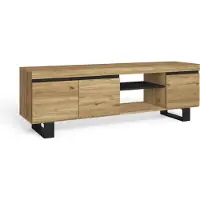 Skraut Home NATURALE Meuble TV, Chêne et Noir, 2 portes et 2 logements, 160x40x53cm