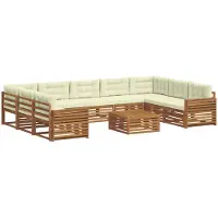 vidaXL Ensemble de canapés d'extérieur , 10 pièces, couleur naturel et crème, en bois massif d'acacia