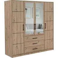 Bettso Armoire avec miroir et tiroirs, armoire à 4 portes, armoire multifonctionnelle, pratique, modèle COSTARICA 4D en chêne artisan