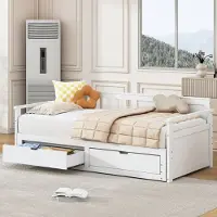 OKWISH Lit Gigogne 90/180x190 cm, Lit avec Rangement et Tiroirs, Bois Blanc, Sans Matelas