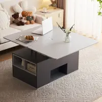 SUCCESS COURIER Table basse multifonctionnelle avec plateau coulissant – Table de salon relevable, se déplie en deux tables, grande capacité, gris foncé et gris clair, design moderne