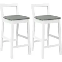 Syfax Tabourets de bar avec coussins (lot de 2) en bois massif blanc et caoutchouc