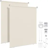 Fiqops Faziango 2 pièces Store vertical Beige 100 x 140 cm Store vertical pour terrasse Balcon Store latéral Protection visuelle Protection solaire Résistant aux UV