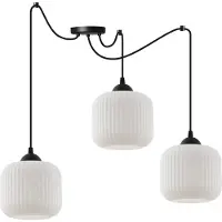 Light11 HOME Lampe à suspendre Spider Riffle Noir 3 flammes avec abat-jour cylindrique blanc E27