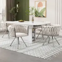 Kein Hersteller Ensemble de deux fauteuils de salle à manger en velours, fauteuils individuels de luxe pour salon ou chambre, fauteuils pivotants de loisirs avec quatre pieds en métal, couleur beige et argent