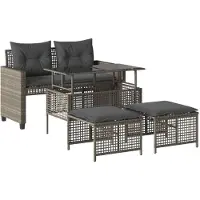 vidaXL ensemble de 4 canapés de jardin avec coussins gris clair Poly rotin verre
