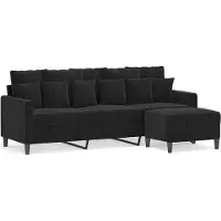 Syfax Canapé à 3 places avec repose-pieds Noir 180 cm Velours