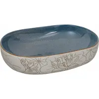 Syfax Vasque à poser sable et bleu ovale 59x40x14 cm céramique