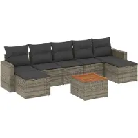 vidaXL Ensemble de jardin canapé 8 pièces avec coussins Gris Poly rotin