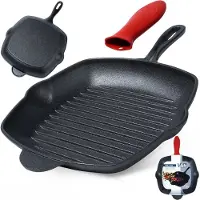By Lille Vilde Poêle grill carrée en fonte avec manche en silicone pour toutes sources de chaleur
