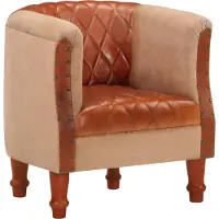 vidaXL Meuble Fauteuil Marron Cuir véritable et bois massif Mango - Fauteuil Couché 320603