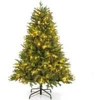 Costway Sapin de Noël artificiel 150 cm avec éclairage, sapin illuminé avec LEDs multicolores & blanc chaud, 11 modes d'éclairage, sapin de Noël artificiel, pour la maison bureau fête