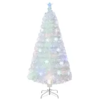 Costway Sapin de Noël artificiel avec éclairage, Sapin avec lumières LED multicolores & fibre de verre & pointe d'étoile, Sapin de Noël pour la maison Bureau Commerces Hôtels, Blanc (120 cm)