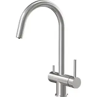 Quadron Robinet de cuisine CAREN Mélangeur à trois voies 360°, couleur : acier, hauteur : 35 cm Robinet de cuisine en inox, robinet pour la cuisine