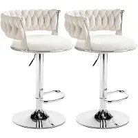 FCH Lot de 2 tabourets de bar , tabourets pivotants à 360°, réglables en hauteur, tabourets de comptoir, tabourets de cuisine, velours, blanc crème