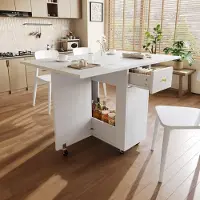 SUCCESS COURIER Table à manger pliante 120 x 75 x 75 cm, mobile, plan de travail de cuisine, 2 à 4 personnes, blanche