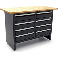 HBM établi 120 cm avec 8 tiroirs, plan de travail en bois massif, noir