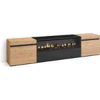 Skraut Home COZY Meuble TV, Banc Télé, 200x35x45cm, Pour les TV jusqu'à 80", Cheminée électrique, Chêne et noir