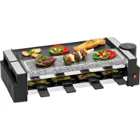 Clatronic Raclette Grill avec pierre chaude RG 3678 noir / plaque en fonte réversible / plaisir de la fête / jours de fête / poêlons et spatule en bois inclus