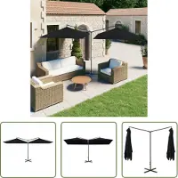 The Living Store Parasol double avec mât en acier Noir 600x300 cm