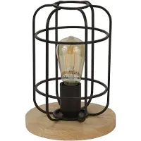 Searchlight 1Lt Lampe De Table Cage, Noir Mat Avec Bois