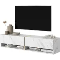 Selsey TV-Lowboard Mirrgo Blanc Marbre avec inserts dorés, largeur 140 cm