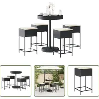 The Living Store Ensemble bar de jardin 5 pièces avec coussins Noir Poly rotin