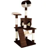 Lionto Arbre à chat, arbre à chat élégant de 133 cm, recouvert de peluche, troncs en sisal robustes & surfaces de repos polyvalentes, marron/beige