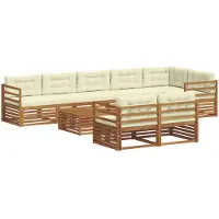vidaXL Ensemble de salon de jardin 9 pièces, couleurs naturelles et crème