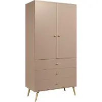 Bettso IKON, armoire à deux portes avec tiroirs, poignées type "string", 100 cm, couleur beige macchiato