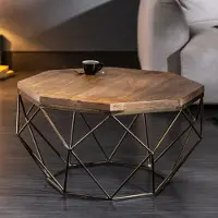 Invicta riess-ambiente Table basse design DIAMOND 70 cm naturel Bois de manguier massif Laiton Structure en fer Table d'appoint Table de chevet Table