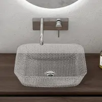 Doporro Lavabo à Poser Vasque en Verre Transparent Lave Mains Carré de Salle de Bains Petit Lave-Mains pour WC 40x40x11 cm Minerva03