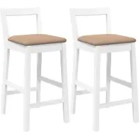 Syfax Tabourets de bar avec coussins (lot de 2) en bois massif blanc et caoutchouc