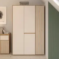 Forte Armoire ELLISTON AUCUNE 3 portes décor sable et chêne L128,7×P54×H200 cm