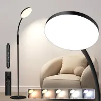 Lapamax Lampadaire LED à intensité variable, 5 couleurs de lumière, 16 W, 20 000 lux, lampe de lecture flexible avec télécommande, pour chambre, salon ou bureau, noir