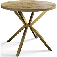 Alpi Möbel AlpiMeble Table de salle à manger ronde LOFT LITEN, table extensible diamètre : 120 cm/200 cm, table de salon, couleur : marron mat, avec pieds en métal doré