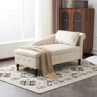 Merax Canapé chaise longue en velours avec espace de rangement, fauteuil lounge rembourré avec garniture en tête de clou et agrafage de boutons, fauteuil individuel avec coussin, accoudoir droit