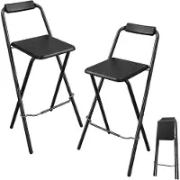 Spetebo Tabourets de bar pliants noirs, capacité de charge jusqu'à 110 kg - Lot de 2 - Tabourets de bar pliants en bois avec assise en bois et système de verrouillage