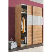 Wimex Armoire à portes coulissantes Bramfeld, chêne planches / verre blanc, 135 cm