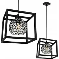 Light11 HOME Crystal Cage Lampe à suspendre - Plafonnier pour le salon, la chambre à coucher et la salle à manger - Suspension en métal et en verre - E27 - Noir - 1-flamme