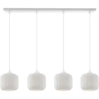 Light11 HOME Lampe à suspendre Riffle Blanc 4 flammes avec abat-jour cylindrique blanc E27