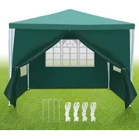 Eikuavons Tente de jardin , modèle Pavillon, imperméable, idéale pour les fêtes et événements, avec parois latérales, fabriquée en toile PE, protection UV, couleur verte, dimensions 3 x 3 mètres