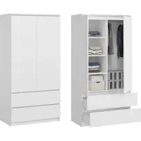 BDW , Monia Armoire, avec 2 tiroirs, blanc, 50Tx90Bx180H cm (2 tiroirs)