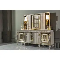 Xl Moebel Gmbh Salle à manger Ensemble Blanc Buffet Miroir Design élégant Métal Luxe Nouveau 2pcs.