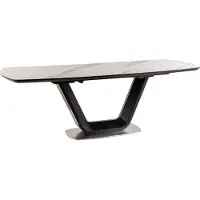 Feldmann-Wohnen Table à manger à pied central Accra 160-220 x 90 x 76 cm, couleur au choix, extensible, blanc marbré / noir