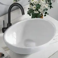 ZMH lavabo céramique lavabo suspendu 41 × 33 × 14.5 cm ovale lavabo à poser avec trou pour robinet lavabo suspendu pour salle de bain WC invités lavabo