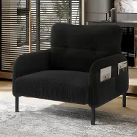 OKWISH Fauteuil Moderne - Avec Accoudoirs Poches Latérales Tissu Velours Côtelé Noir